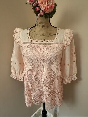 Peachy/pink embroidered cotton top size small